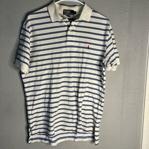 Ralph Lauren Men's Striped Polo Shirt in White and Blue